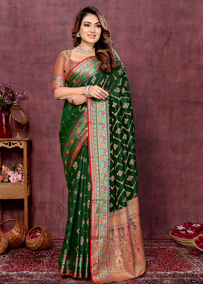 Dark Green Spun Silk Saree With Blouse Piece Authentic Online