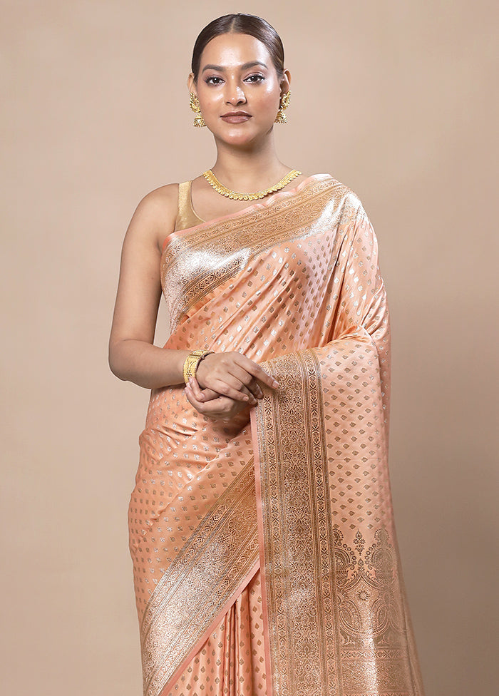 Peach Banarasi Silk Saree With Blouse Piece Cheap Sale With Mastercard