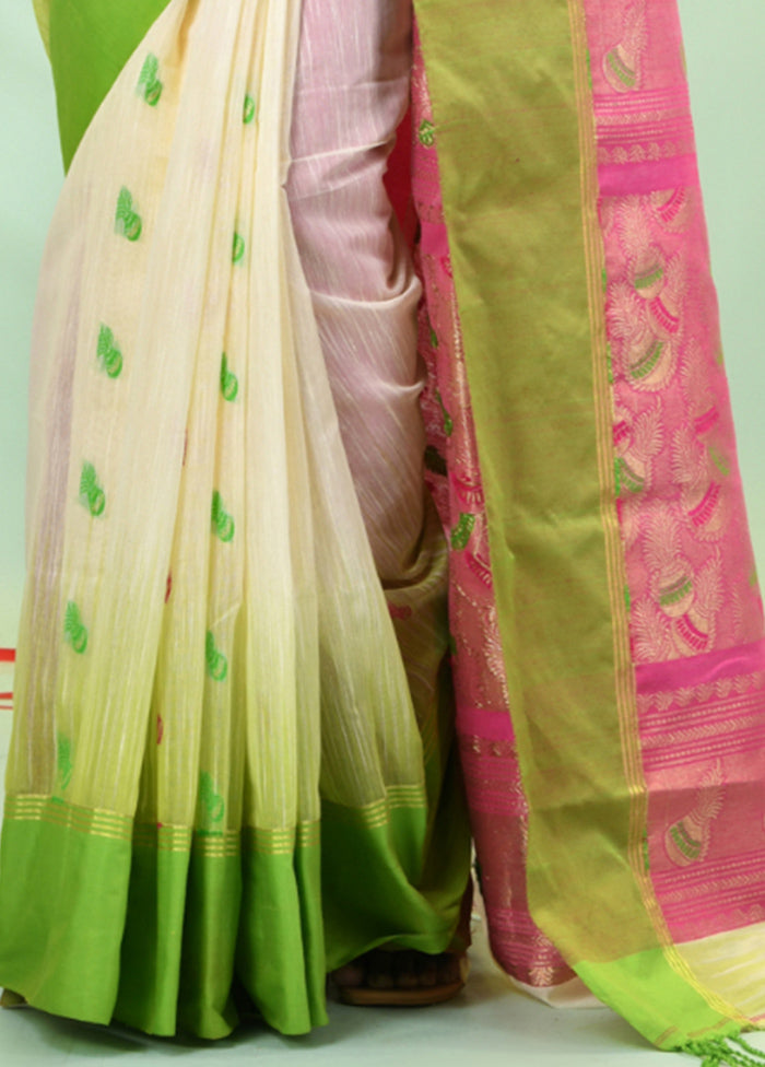 Off White Pure Cotton Saree With Blouse Piece Clearance Good Selling