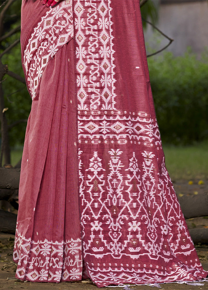 Dark Pink Cotton Saree With Blouse Piece Discount The Cheapest