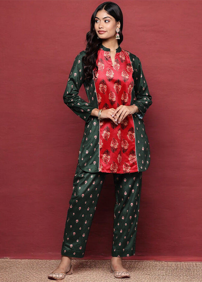 2 Pc Green Readymade Velvet Tunic Set Outlet Collections