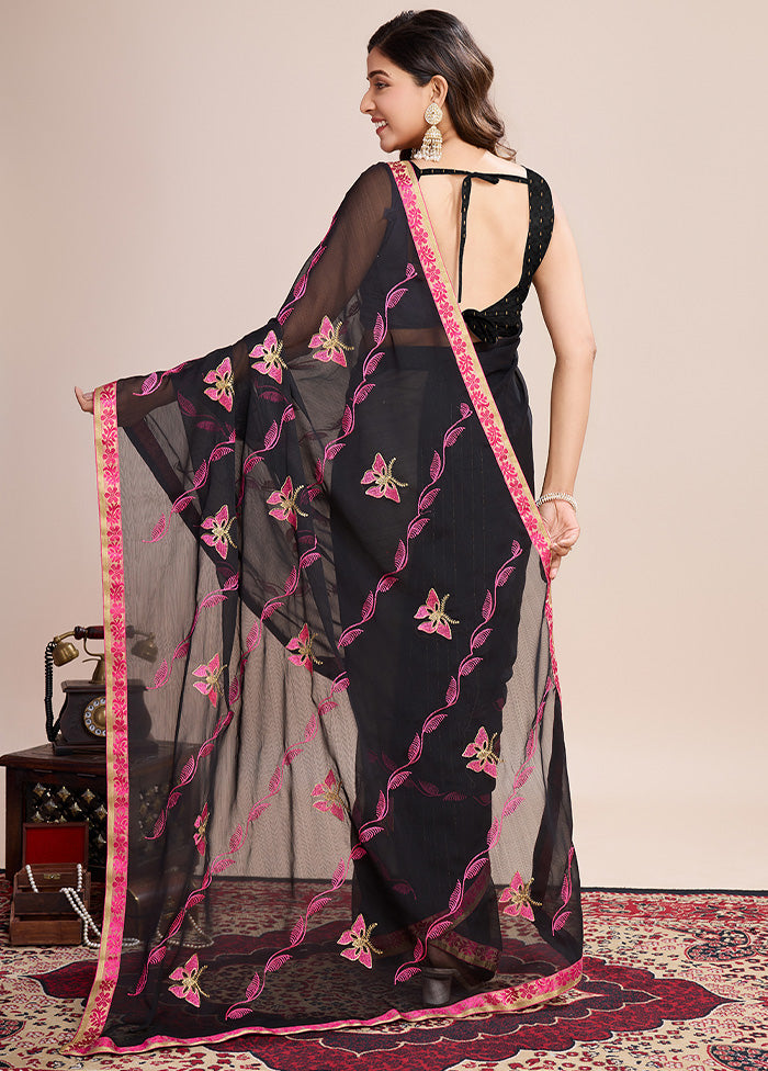 Black Georgette Saree With Blouse Piece Sale 2025 New