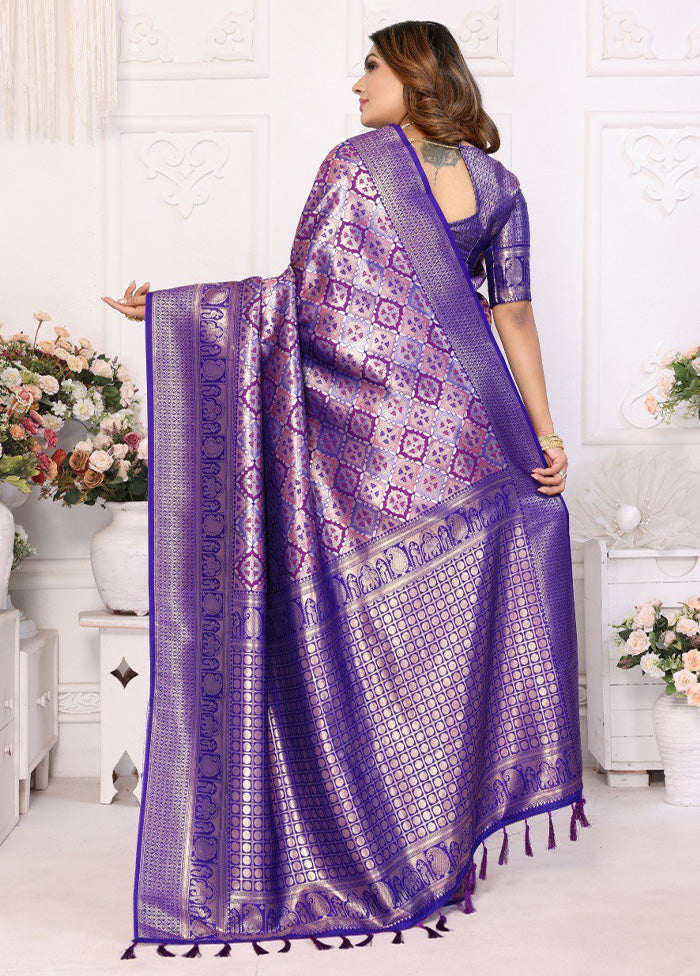 Purple Banarasi Silk Saree With Blouse Piece Find Great For Sale