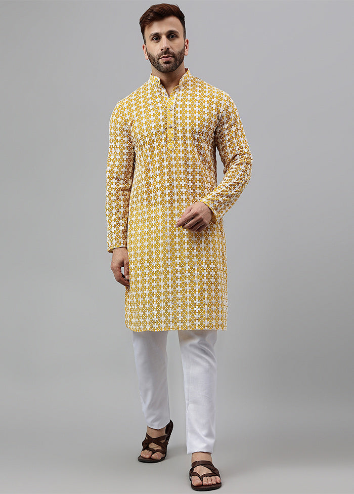 2 Pc Mustard Viscose Kurta Pajama Set Free Shipping 100% Guaranteed