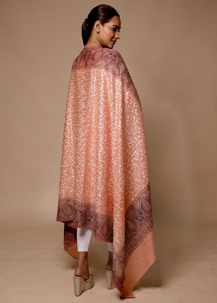 Peach Butta Work With Zari Woven Border Shawl Visa Payment For Sale