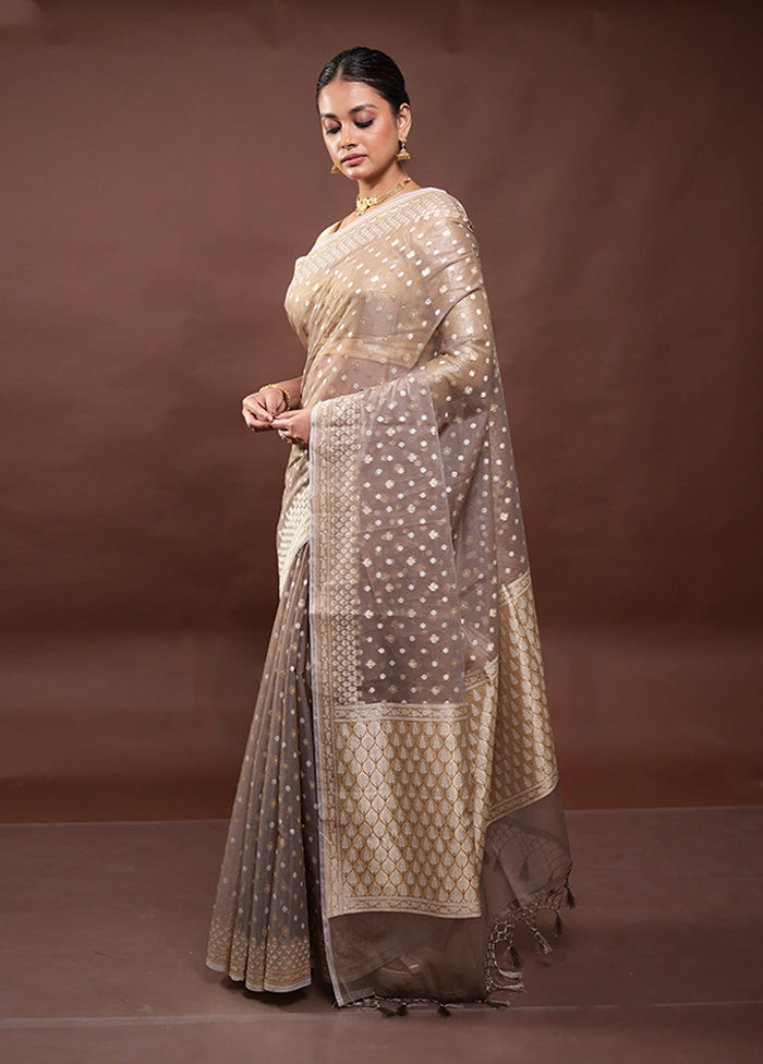 Grey Kora Silk Saree With Blouse Piece Buy Cheap Low Shipping