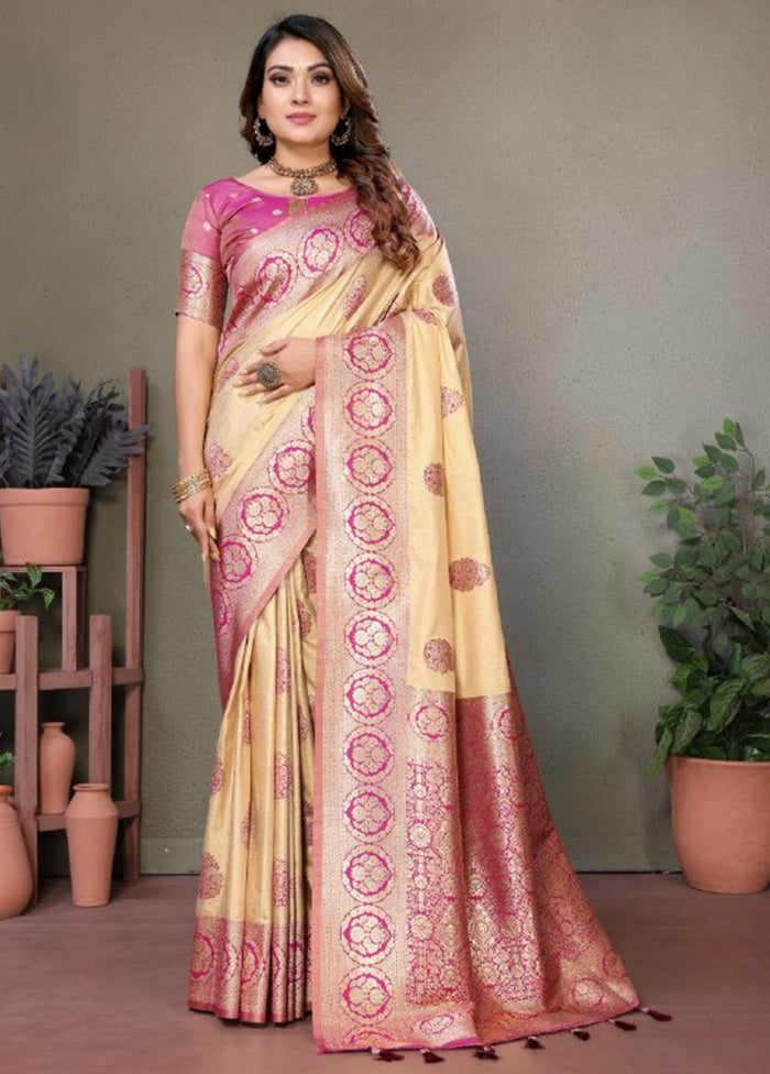 Cream Spun Silk Saree With Blouse Piece Clearance Manchester Great Sale