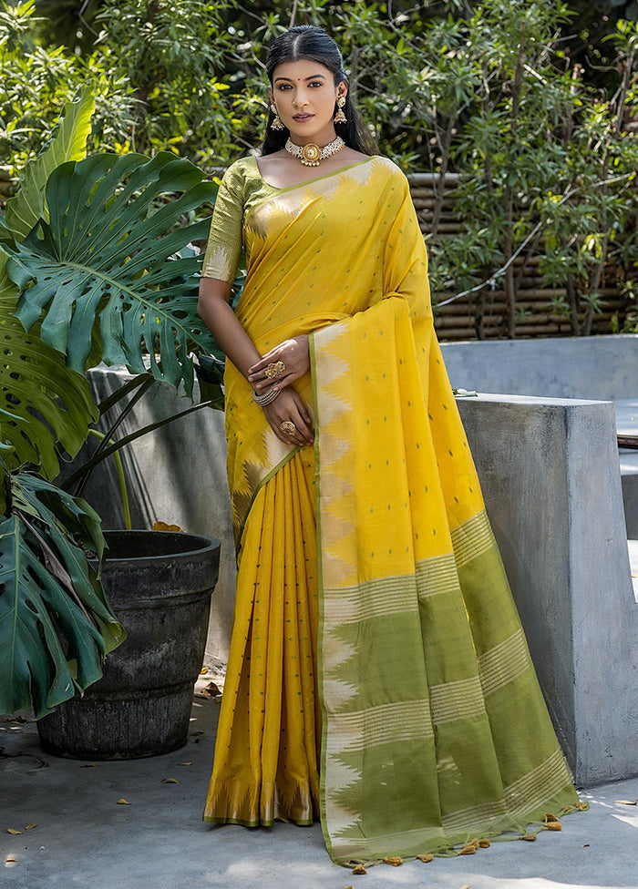 Yellow Tussar Silk Saree With Blouse Piece New Online