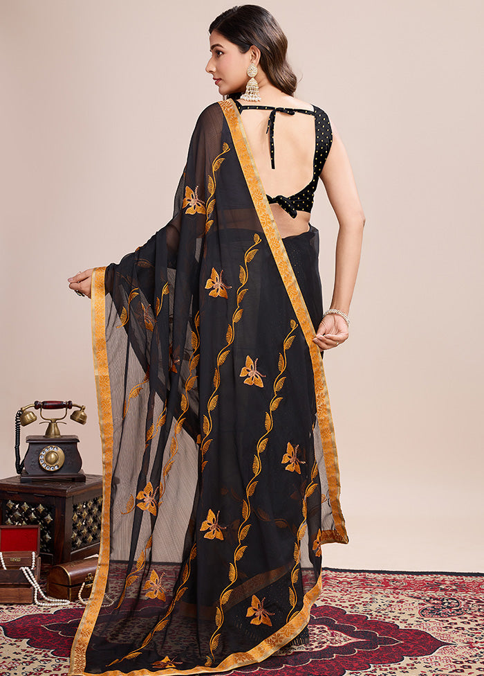 Black Georgette Saree With Blouse Piece Cheap Sale Best Store To Get