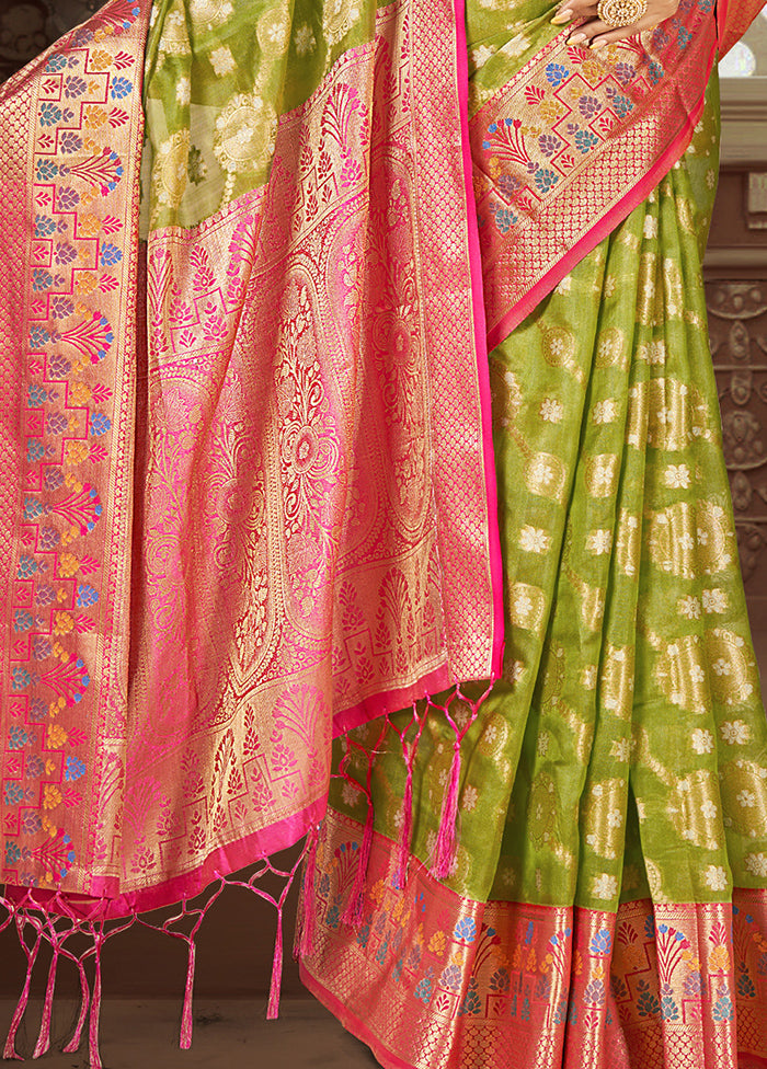 Light Green Dupion Silk Saree With Blouse Piece Official Sale Online