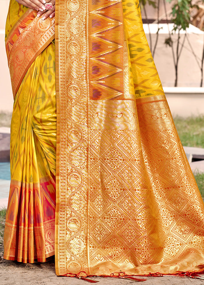 Yellow Spun Silk Saree With Blouse Piece Cost Cheap Online