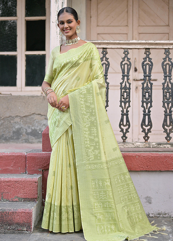 Light Green Spun Silk Saree With Blouse Piece Outlet Collections