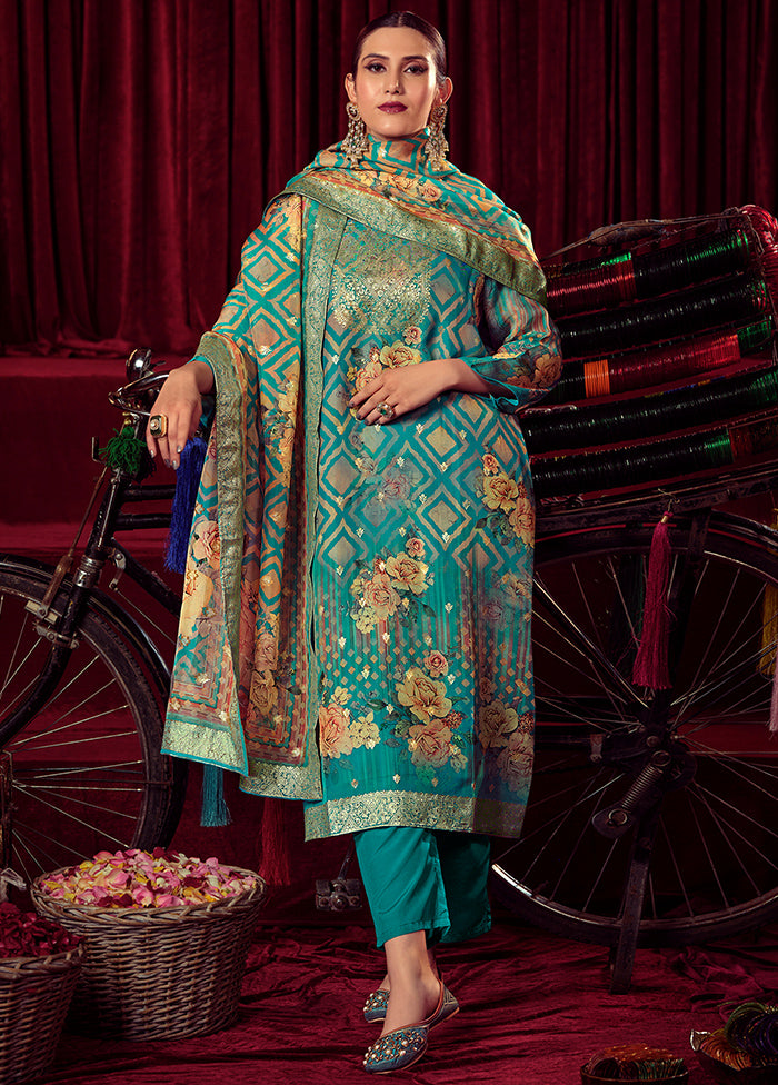 3 Pc Turquoise Unstitched Net Suit Set Fashionable Online