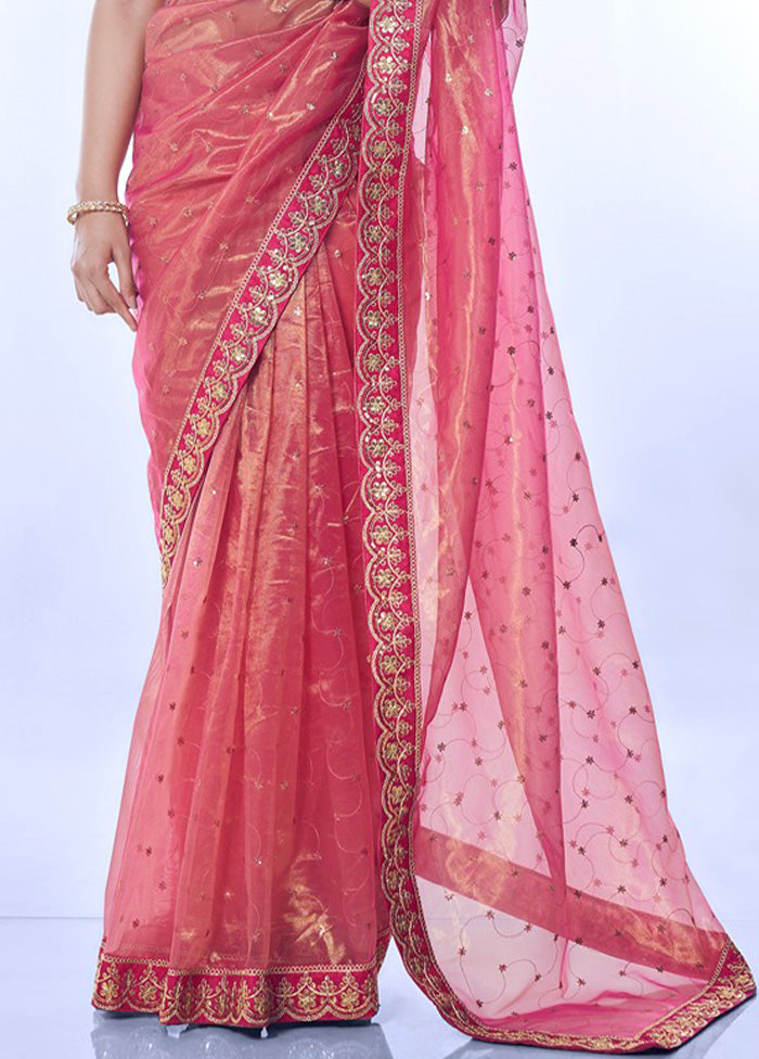 Pink Net Net Saree With Blouse Piece Discount Authentic Online