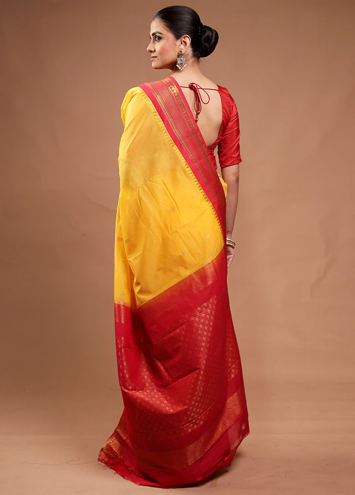 Yellow Gadwal Silk Saree Without Blouse Piece Sale Supply