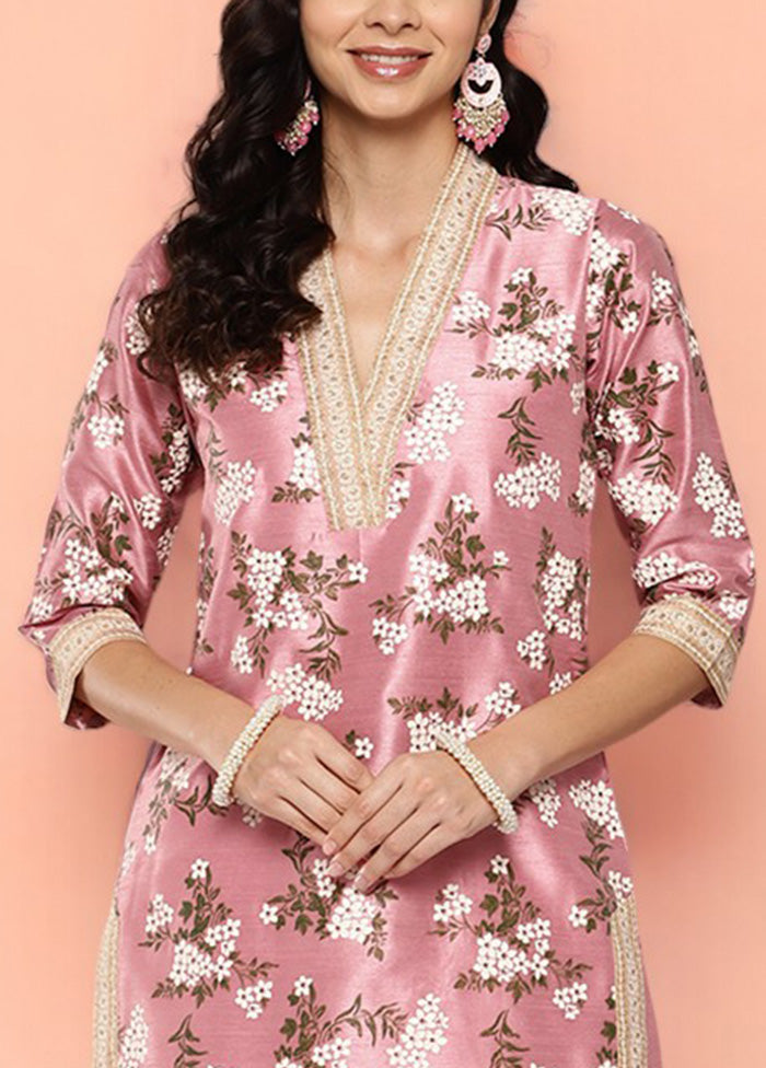 2 Pc Pink Readymade Silk Kurti Set Clearance Extremely