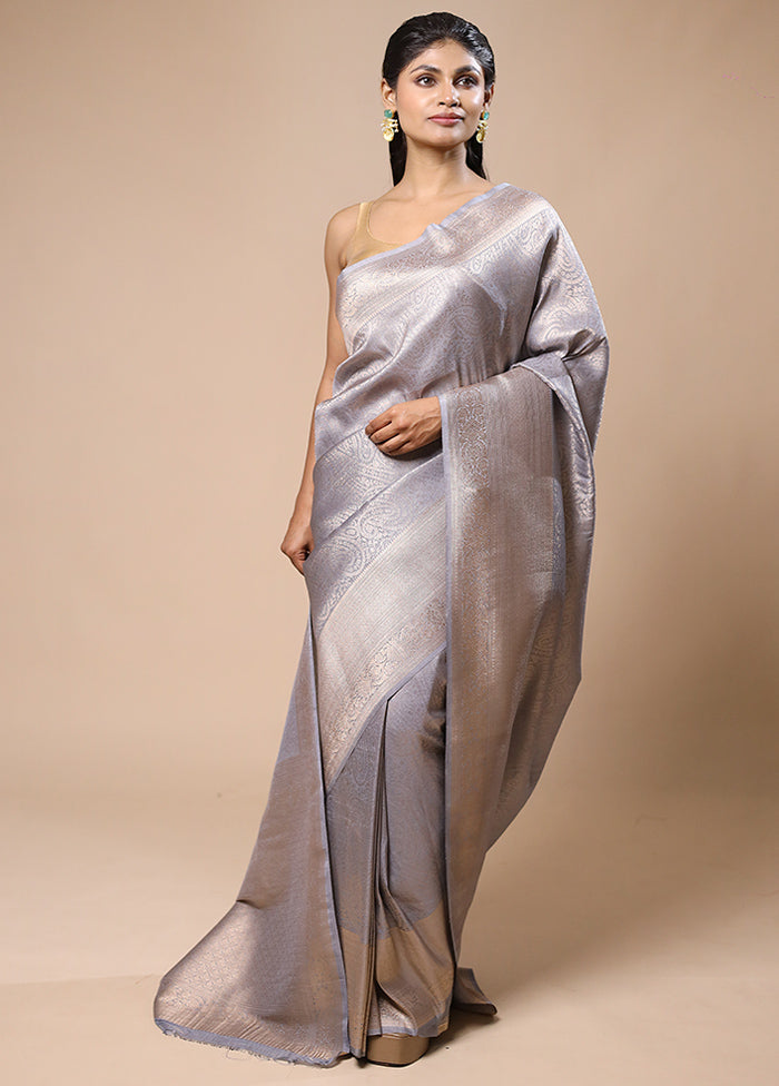 Grey Dupion Silk Saree With Blouse Piece Outlet Discount Authentic