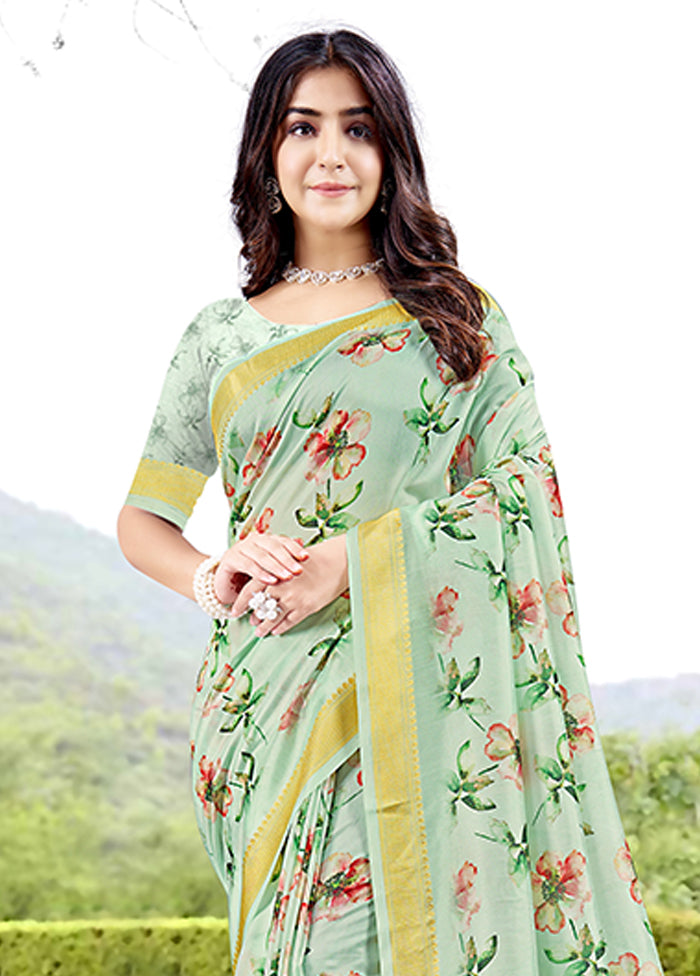 Pista Green Spun Silk Saree With Blouse Piece Outlet Find Great