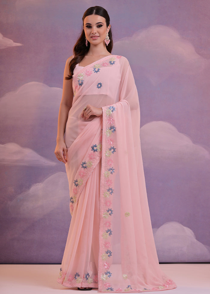 Pink Georgette Saree With Blouse Piece Free Shipping Purchase