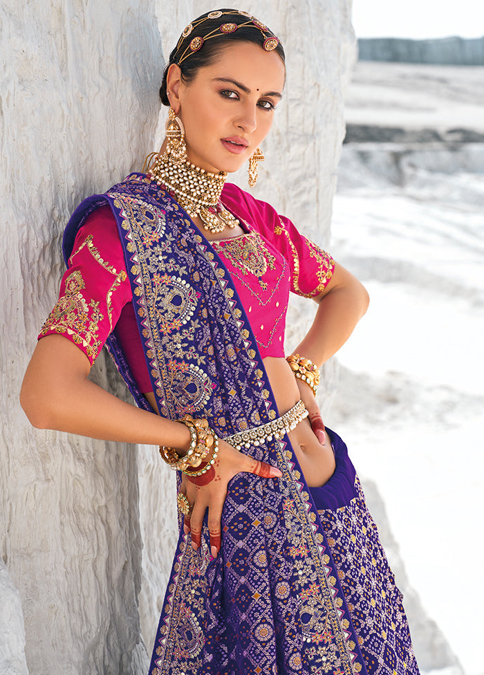 Purple Pure Georgette Saree With Blouse Piece Clearance Geniue Stockist