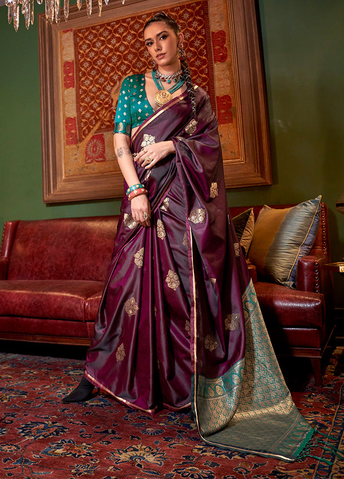 Wine Satin Silk Saree With Blouse Piece Clearance Clearance