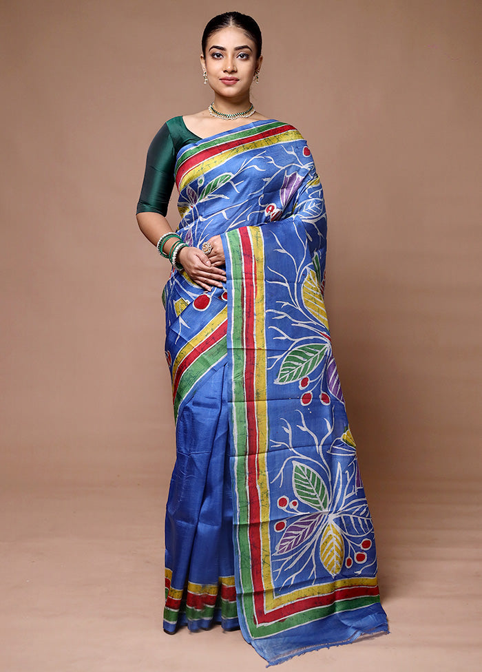 Blue Printed Pure Silk Saree Without Blouse Piece Buy Cheap Inexpensive