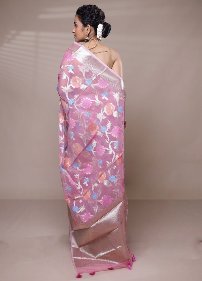 Pink Organza Saree With Blouse Piece Genuine Online