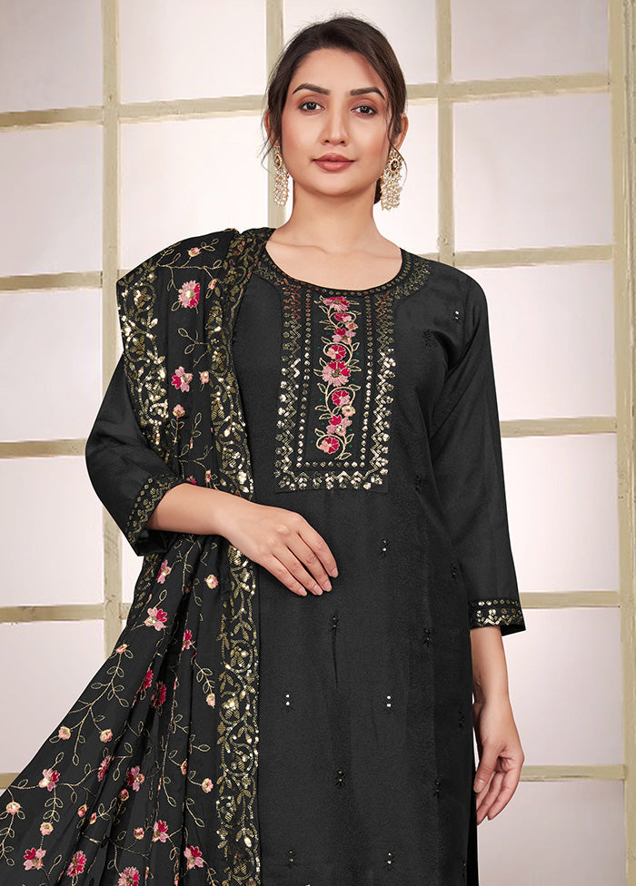 3 Pc Black Readymade Georgette Suit Set Sale 2025 New