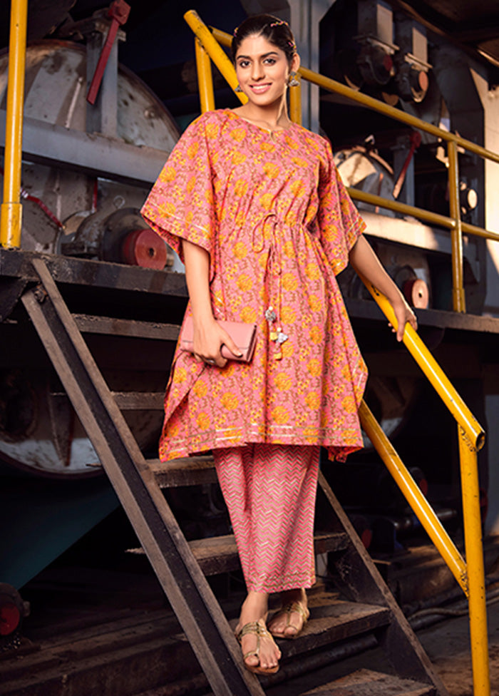 2 Pc Pink Readymade Cotton Kurti Set Sale Deals