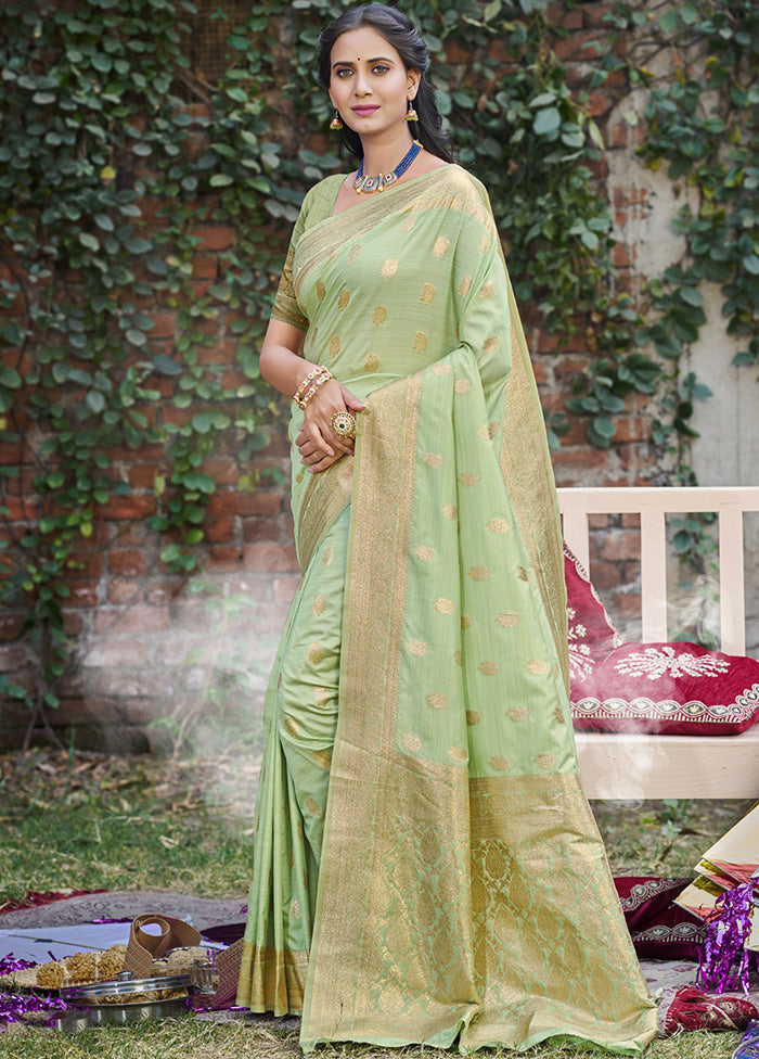 Light Green Spun Silk Saree With Blouse Piece Discount Big Discount