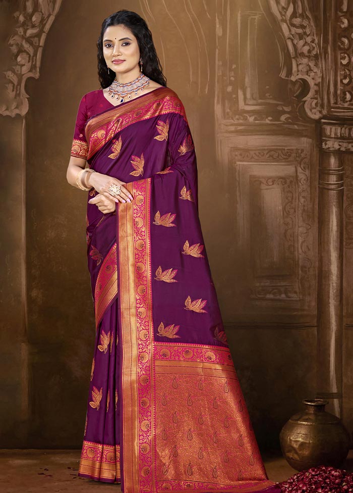 Wine Dupion Silk Saree With Blouse Piece Popular Sale Online