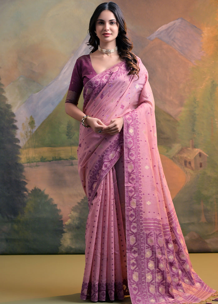 Pink Pure Cotton Saree With Blouse Piece Outlet