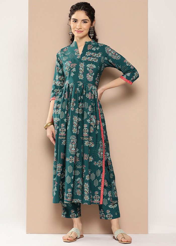 2 Pc Green Readymade Silk Kurti Set Online For Sale