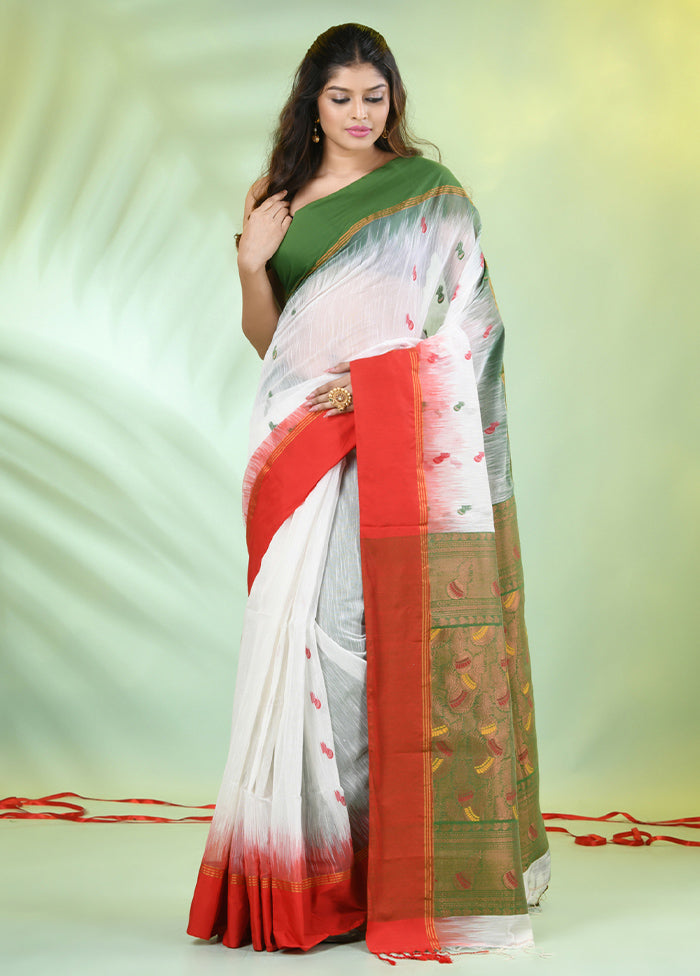 White Pure Cotton Saree With Blouse Piece Cheap High Quality