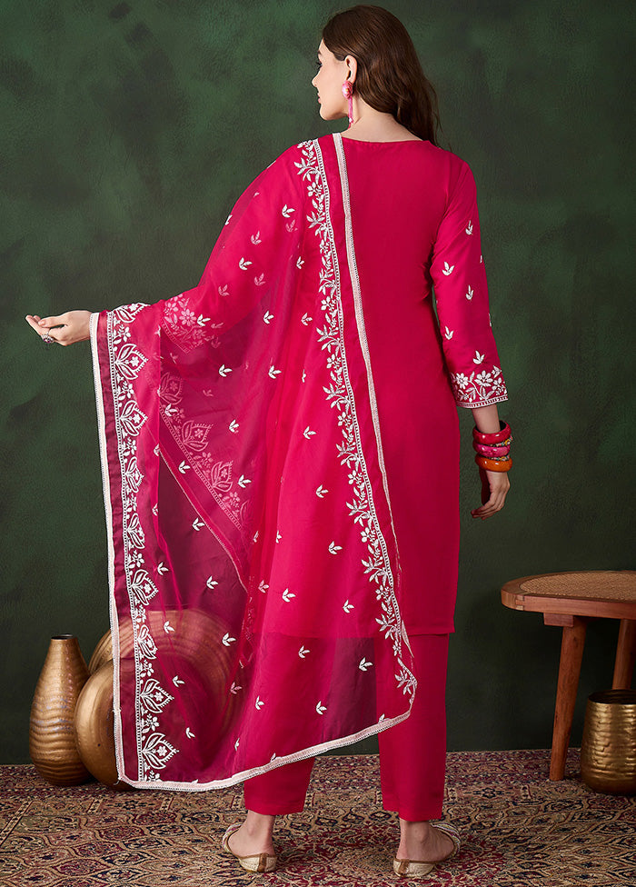 3 Pc Pink Readymade Silk Dupatta Suit Set Free Shipping With Mastercard