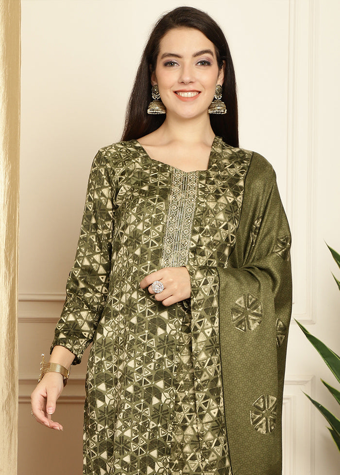 3 Pc Green Unstitched Pashmina Suit Set Cheap Pice Wholesale Pice