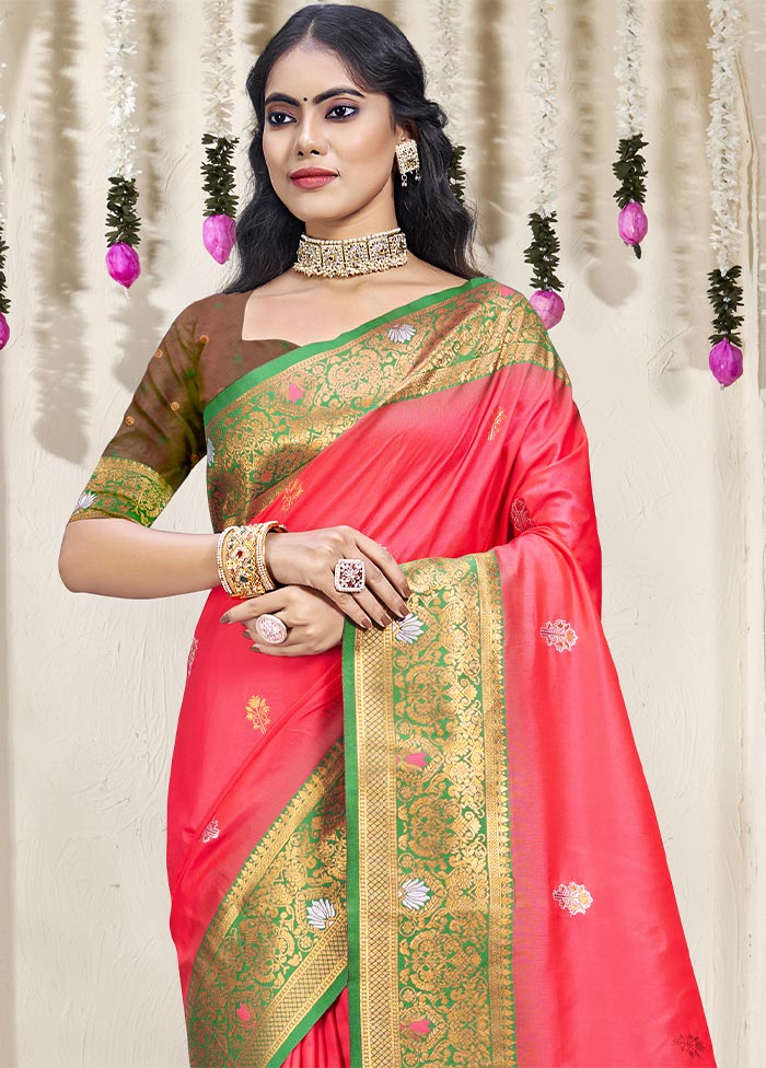 Pink Dupion Silk Saree With Blouse Piece Best Pices For Sale