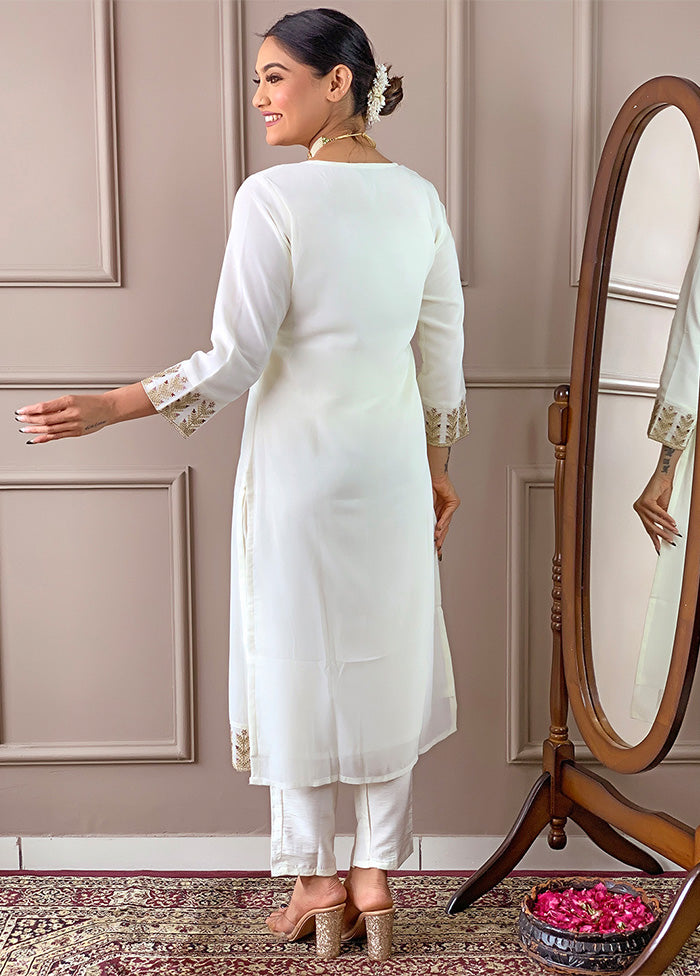 3 Pc White Readymade Georgette Suit Set How Much Cheap Online