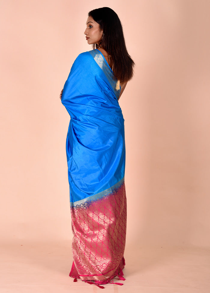 Blue Dupion Silk Saree With Blouse Piece From China For Sale