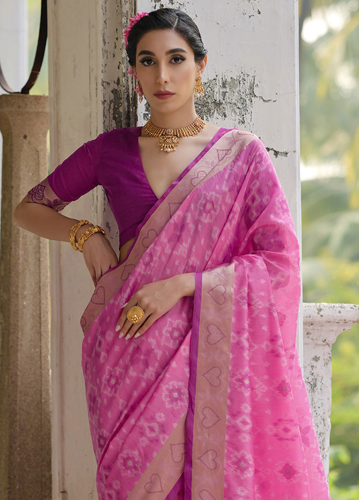 Pink Spun Silk Saree With Blouse Piece Outlet For You