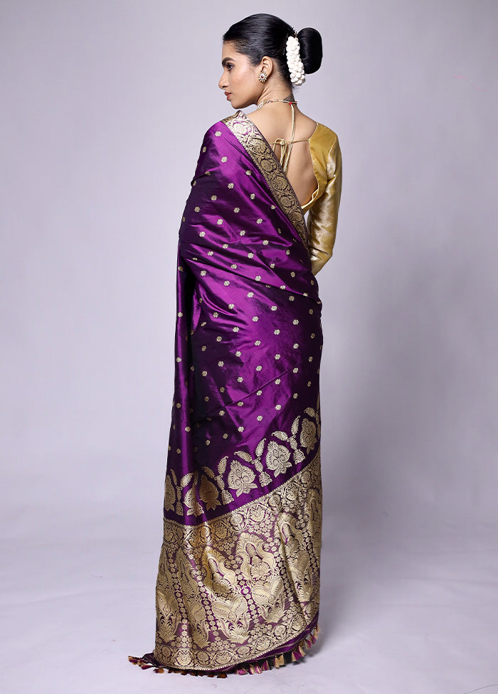 Purple Handloom Assam Pure Silk Saree With Blouse Piece Clearance Deals