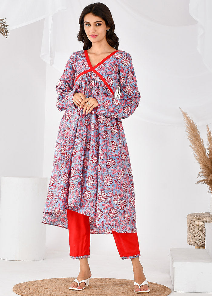 2 Pc Blue Cotton Printed Kurti Set Free Shipping Cheap Pice