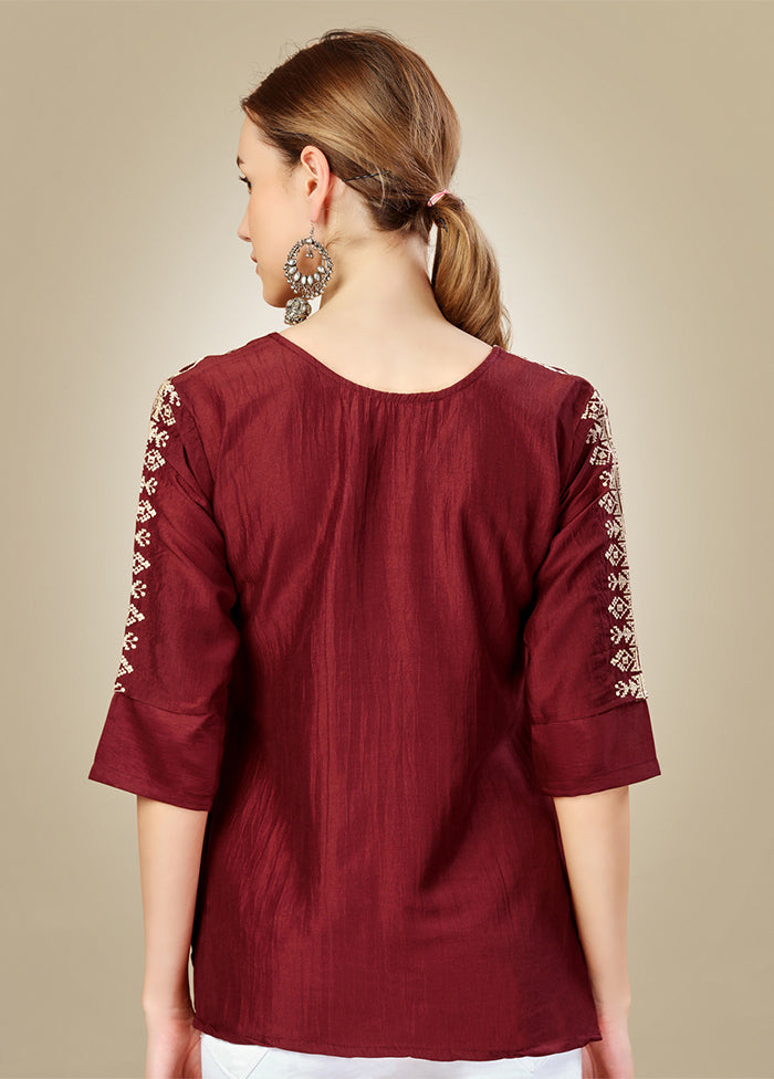 Maroon Readymade Silk Kurti Discount Cheapest