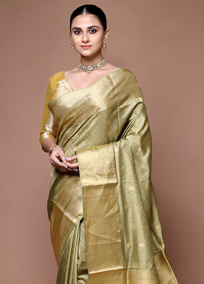 Green Handloom Kanjivaram Pure Silk Saree With Blouse Piece High Quality