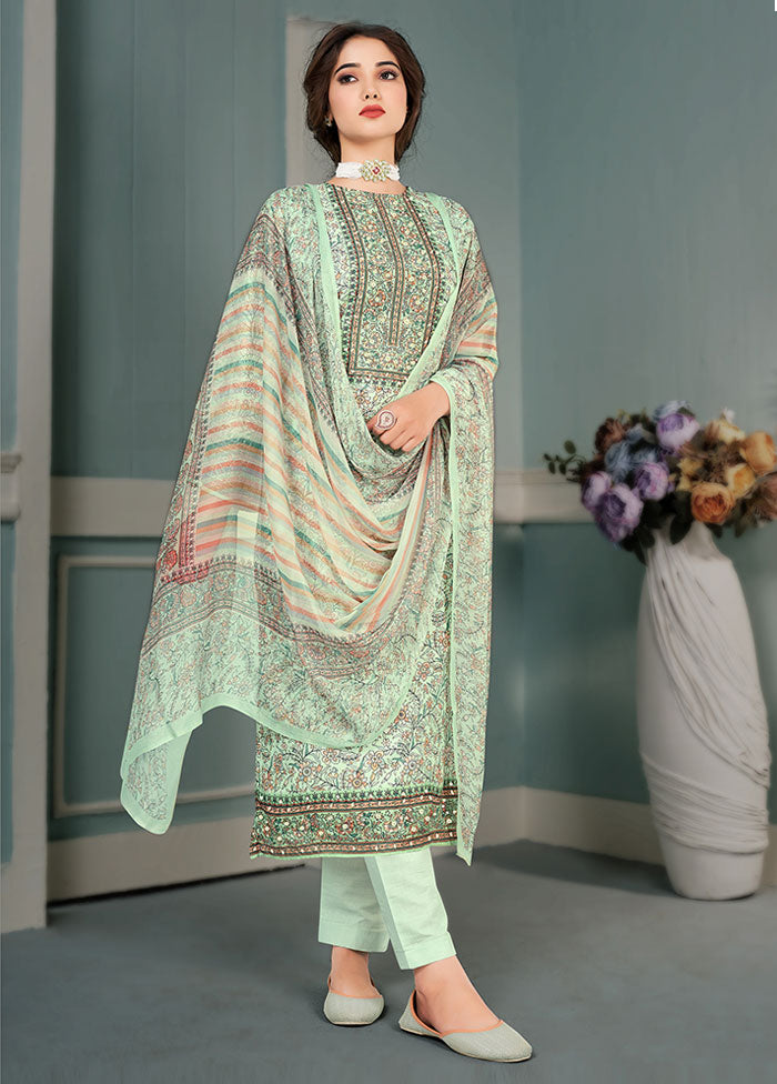 3 Pc Green Unstitched Silk Suit Set Discount Best