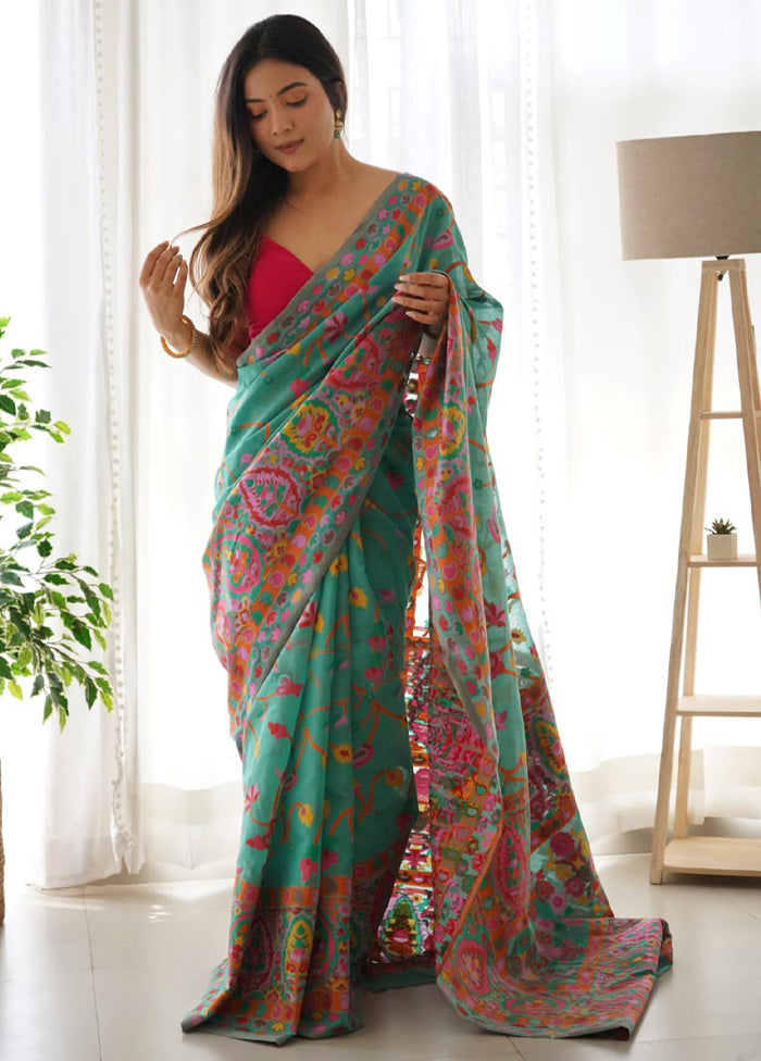 Rama Banarasi Silk Saree With Blouse Piece Cheap Affordable