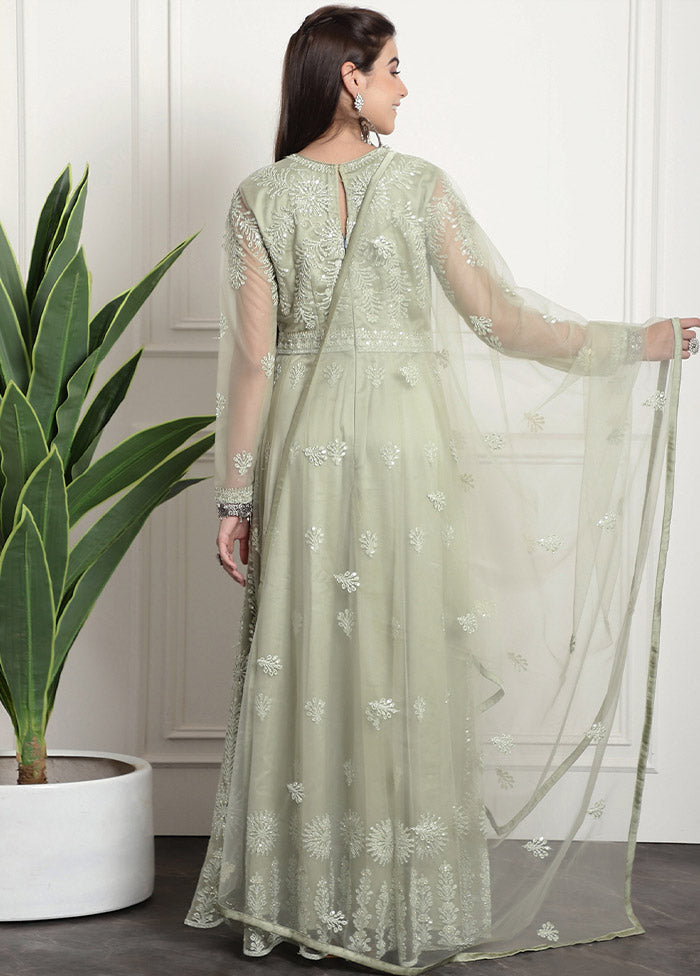 Green Semi Stitched Net Indian Dress Free Shipping Online