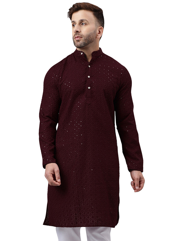 Maroon Silk Embroidered Kurta Big Discount Online