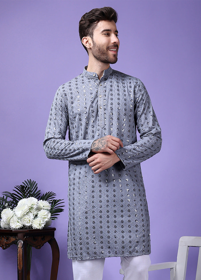 2 Pc Grey Silk Kurta Pajama Set Clearance Store For Sale