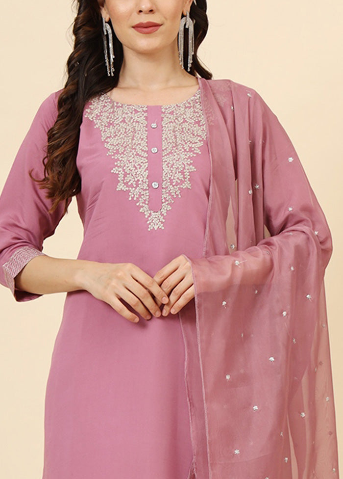 3 Pc Pink Readymade Silk Suit Set Cheap Sale Cheapest